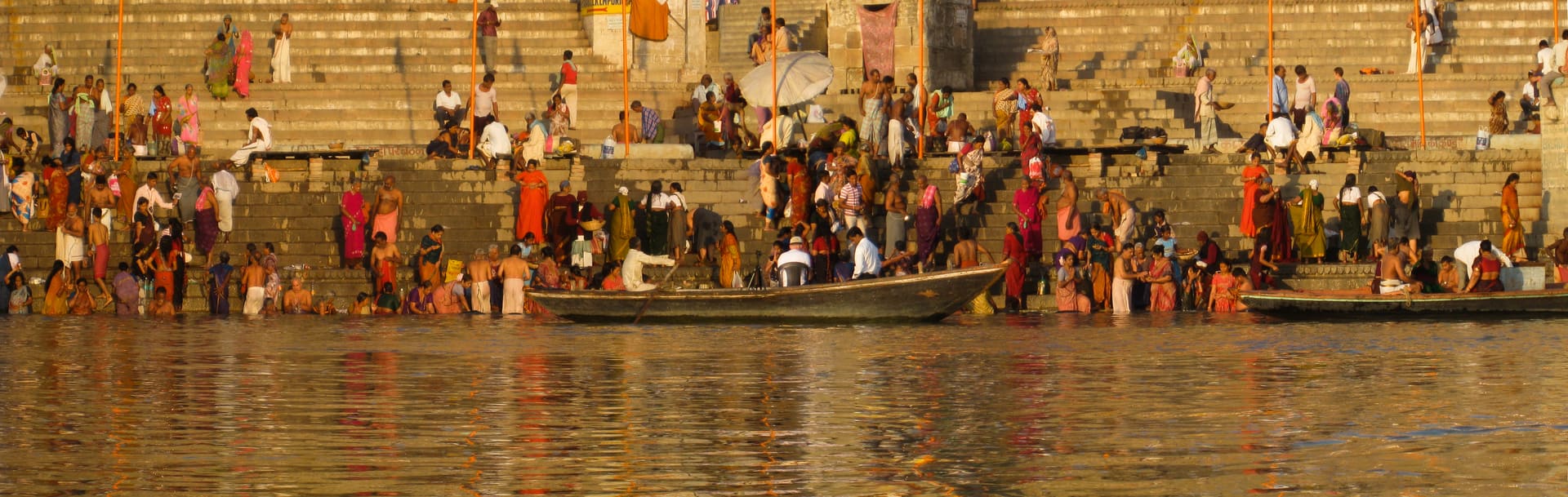 The ghats of Varanasi at dawn on the river Ganga